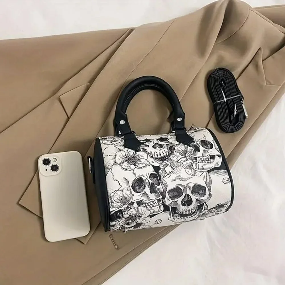 Skull Flower Pattern Handbag  black, and white NWT​ - Picture 3 of 3